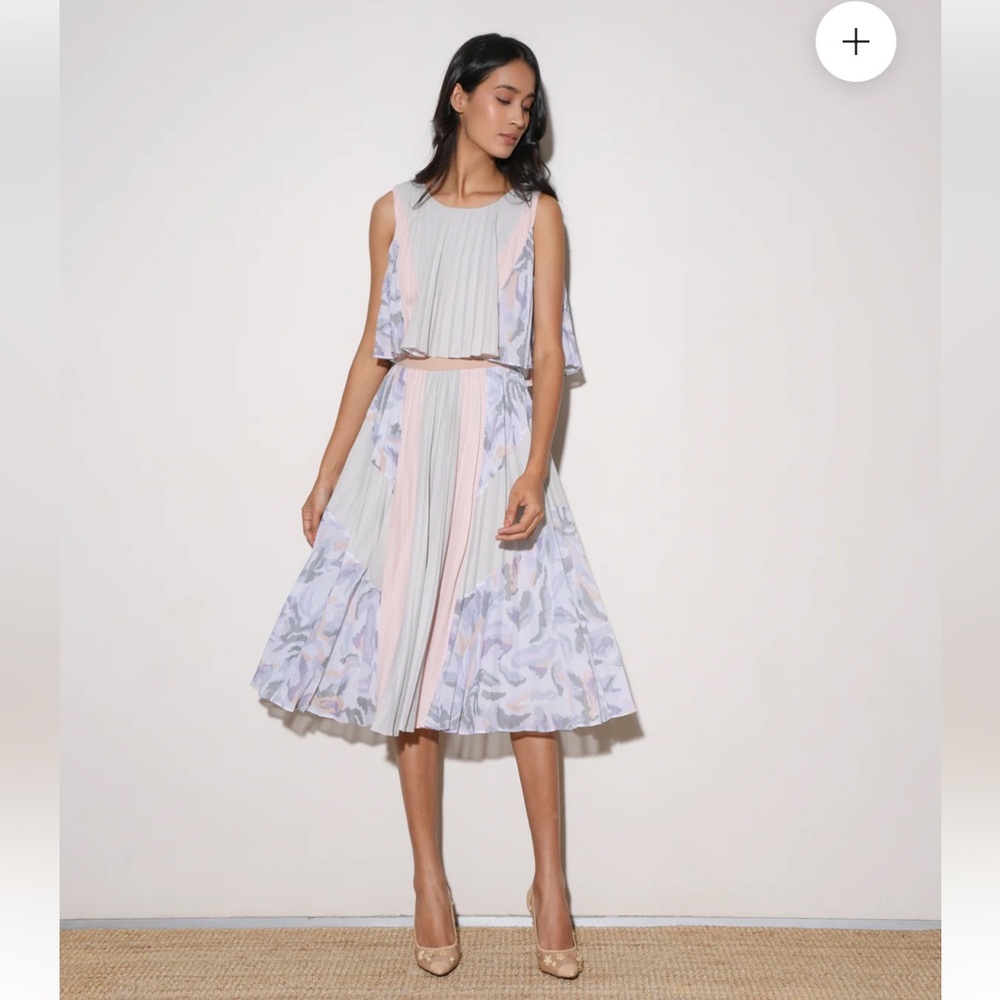 NEW BCBG MaxAzria Jaelyn Print Blocked Pleated Midi Dress Size XS